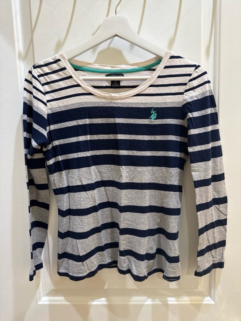 U.S. Polo Assn. Navy & White Striped Long-Sleeve Tee with Teal Logo